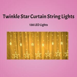 Star Curtain String Light Waterproof Set with 8 Warm Lighting Modes